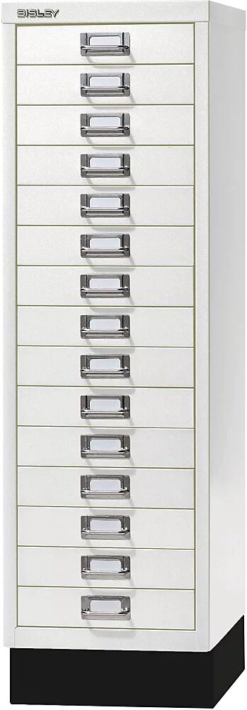 BISLEY Serie 39 MultiDrawer™, con zócalo, DIN A4, 15 cajones, blanco tráfico, negro