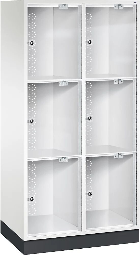 C+P Armario de compartimentos bajo llave de acero INTRO con puerta de cristal acrílico, H x A x P 1750 x 820 x 500 mm, altura de compartimento 510 mm, 6 compartimentos, cuerpo blanco puro