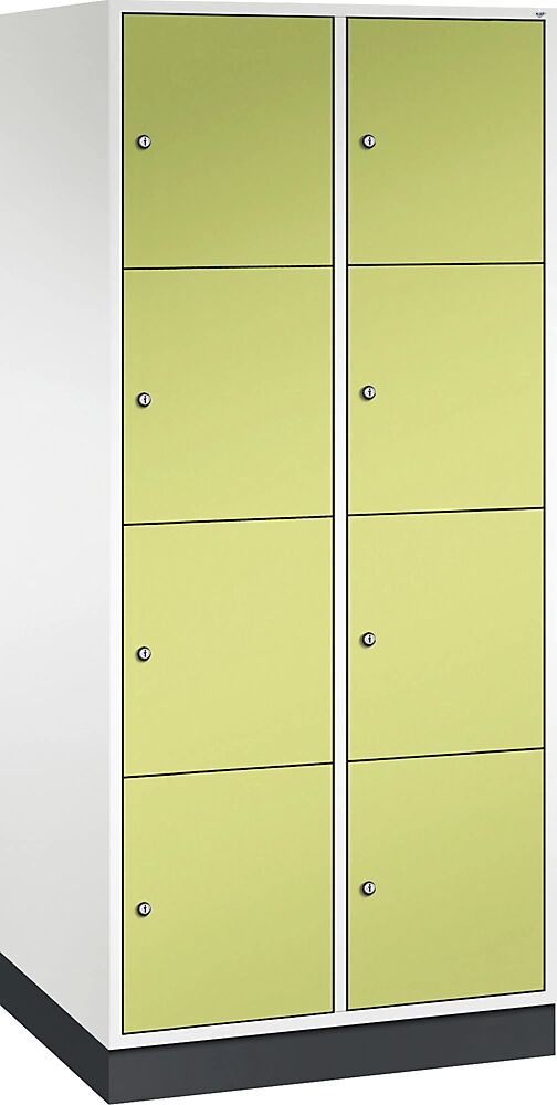 C+P Armario de compartimentos bajo llave de acero INTRO, altura de compartimento 435 mm, A x P 820 x 600 mm, 8 compartimentos, cuerpo blanco puro, puertas en verde pistacho