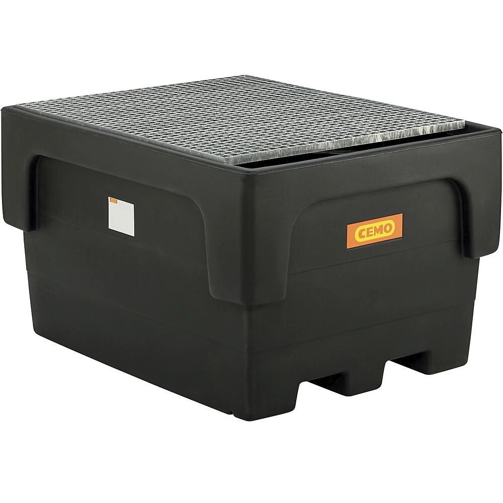 CEMO Cubeta colectora de PE para contenedores depósito IBC/KTC, para 1 IBC / KTC, con rejilla de acero