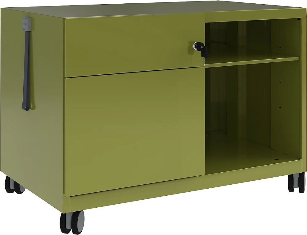 BISLEY Note™ CADDY, H x A x P 563 x 800 x 490 mm, a la izquierda 1 cajón universal y archivador colgante, verde