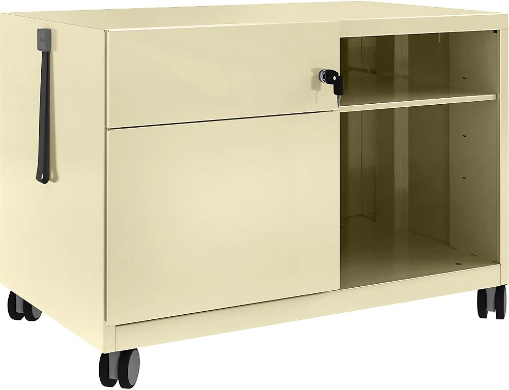 BISLEY Note™ CADDY, H x A x P 563 x 800 x 490 mm, a la izquierda 1 cajón universal y archivador colgante, crema