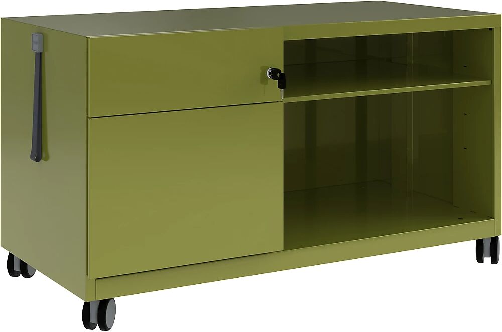 BISLEY Note™ CADDY, H x A x P 563 x 1000 x 490 mm, a la izquierda 1 cajón universal y archivador colgante, verde