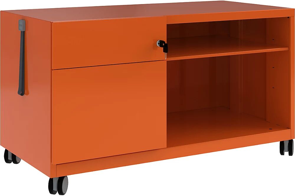 BISLEY Note™ CADDY, H x A x P 563 x 1000 x 490 mm, a la izquierda 1 cajón universal y archivador colgante, naranja