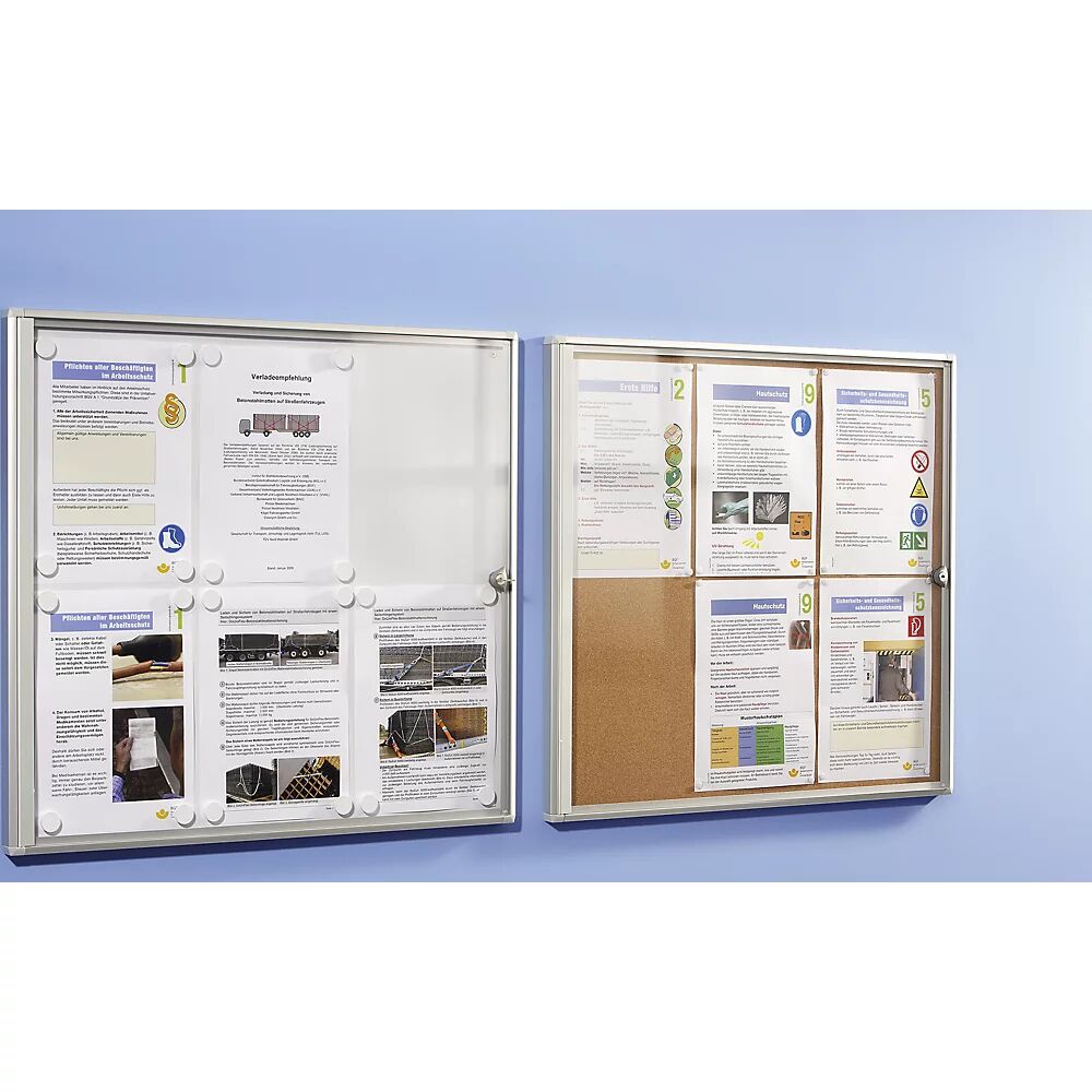 eurokraft basic Vitrina informativa para interiores, pared posterior de metal, 9 hojas DIN A4, H x A 963 x 711 mm