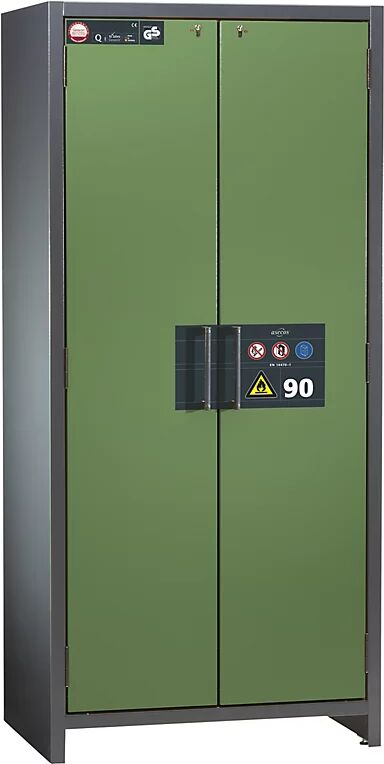 asecos Armario industrial resistente al fuego de tipo 90 para sustancias peligrosas, H x A x P 1955 x 900 x 615 mm, puertas en verde reseda