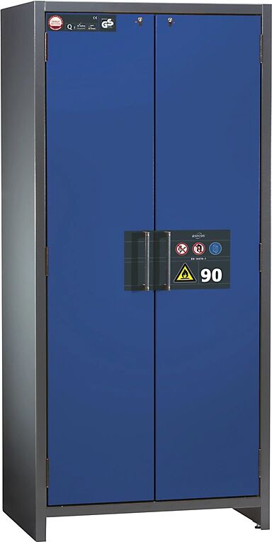 asecos Armario industrial resistente al fuego de tipo 90 para sustancias peligrosas, H x A x P 1955 x 900 x 615 mm, puertas en azul genciana