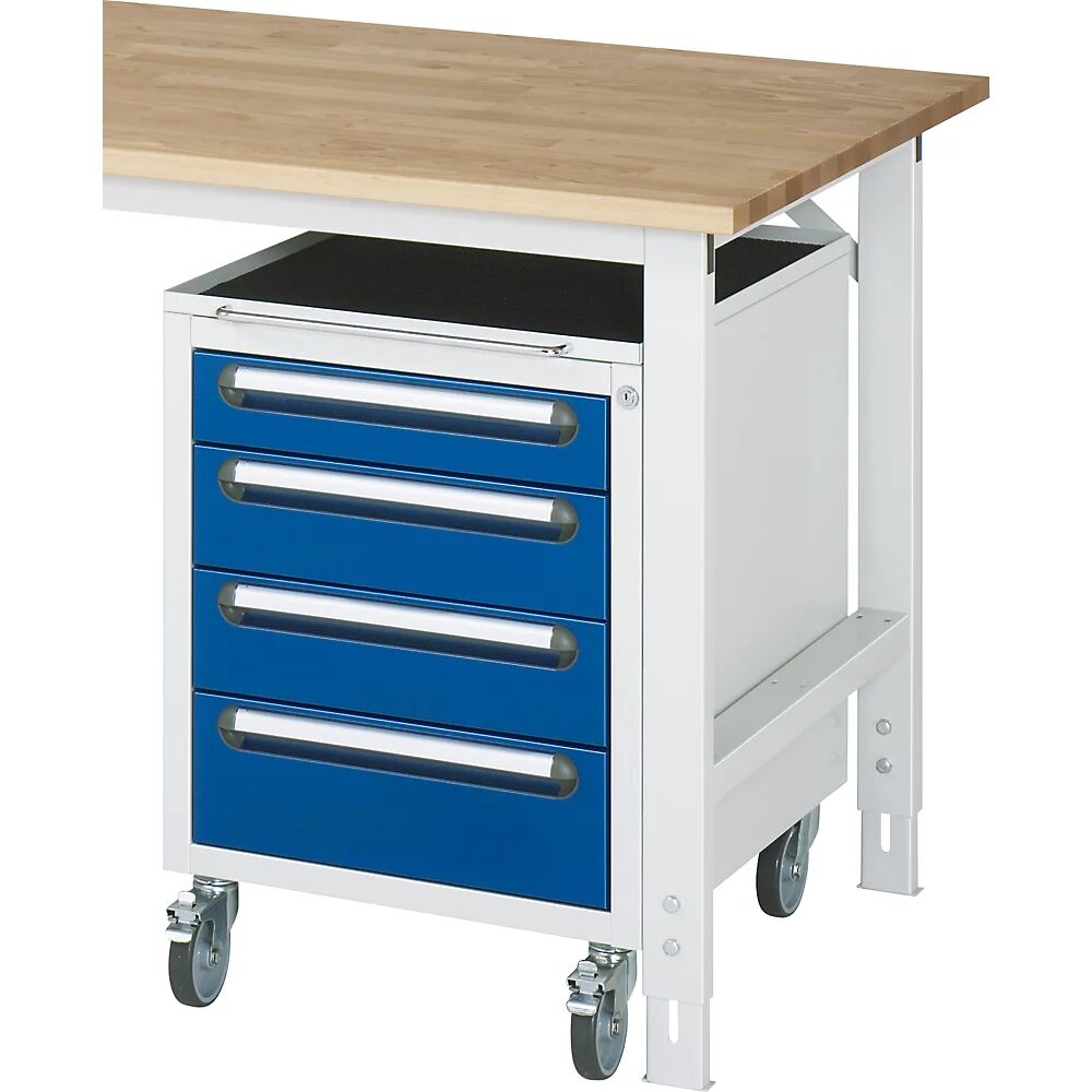 RAU Buck rodante, H x A x P 690 x 490 x 600 mm, 4 cajones, gris luminoso / azul genciana