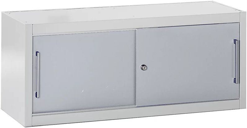 mauser Armario de puertas correderas, como módulo superpuesto para una anchura de 1200 mm, H x A x P 500 x 1200 x 420 mm, gris luminoso / aluminio blanco