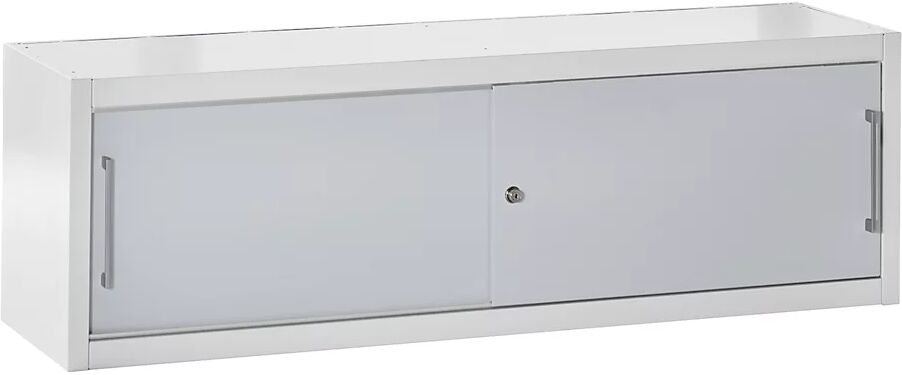 mauser Armario de puertas correderas, como módulo superpuesto para una anchura de 1600 mm, H x A x P 500 x 1600 x 500 mm, gris luminoso / aluminio blanco