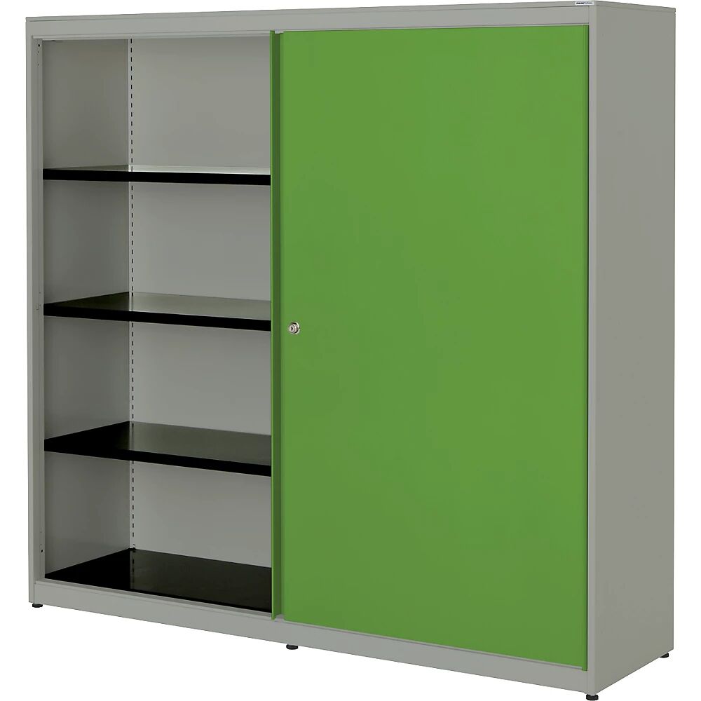 mauser Armario de puertas correderas, H x A x P 1516 x 1600 x 432 mm, tablero de acero, 3 x 2 baldas, aluminio blanco / verde amarillento / aluminio blanco