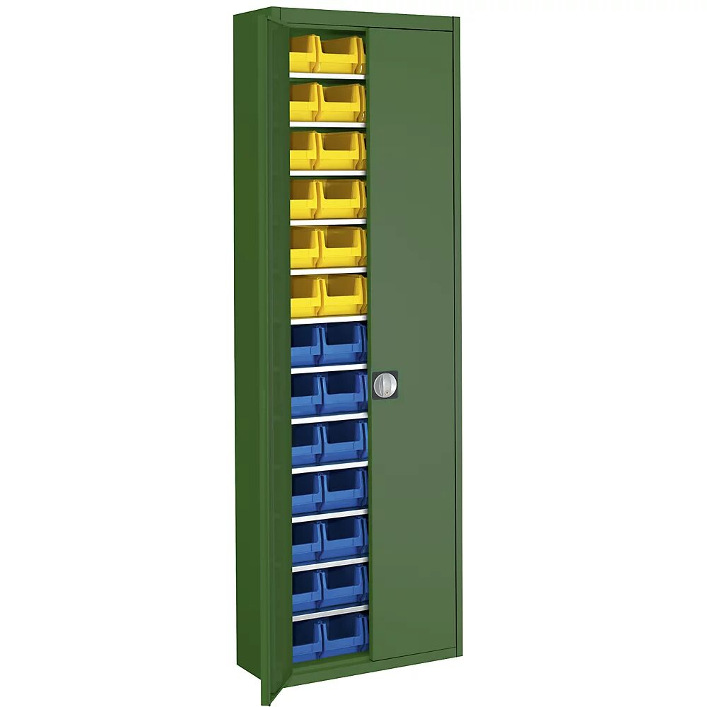 mauser Armario-almacén con cajas visualizables, H x A x P 2150 x 680 x 280 mm, monocolor, verde, 52 cajas