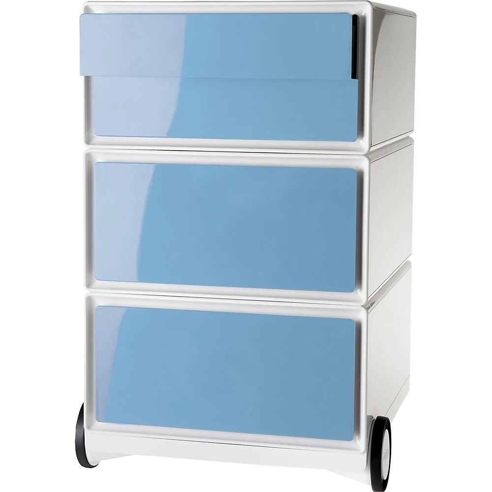 Paperflow Buck rodante easyBox®, 2 cajones, 2 cajones planos, blanco / azul
