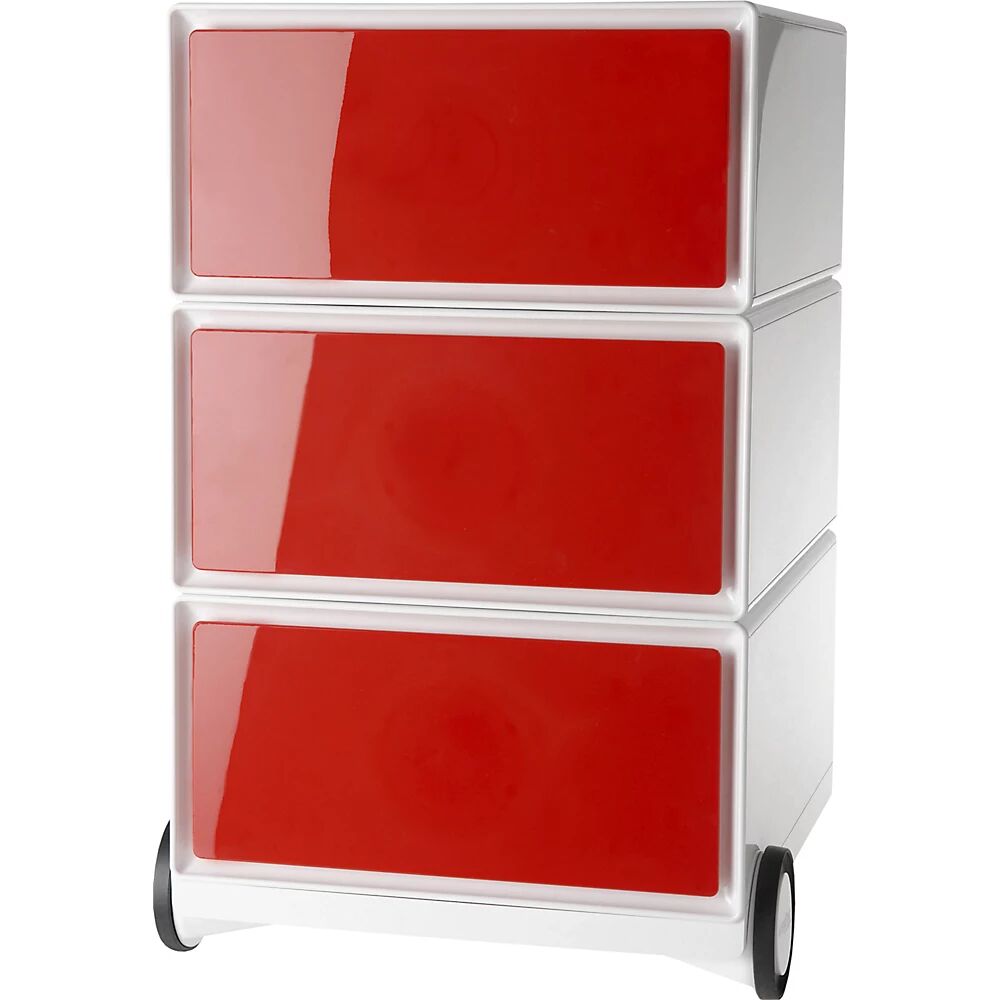Paperflow Buck rodante easyBox®, 3 cajones, blanco / rojo