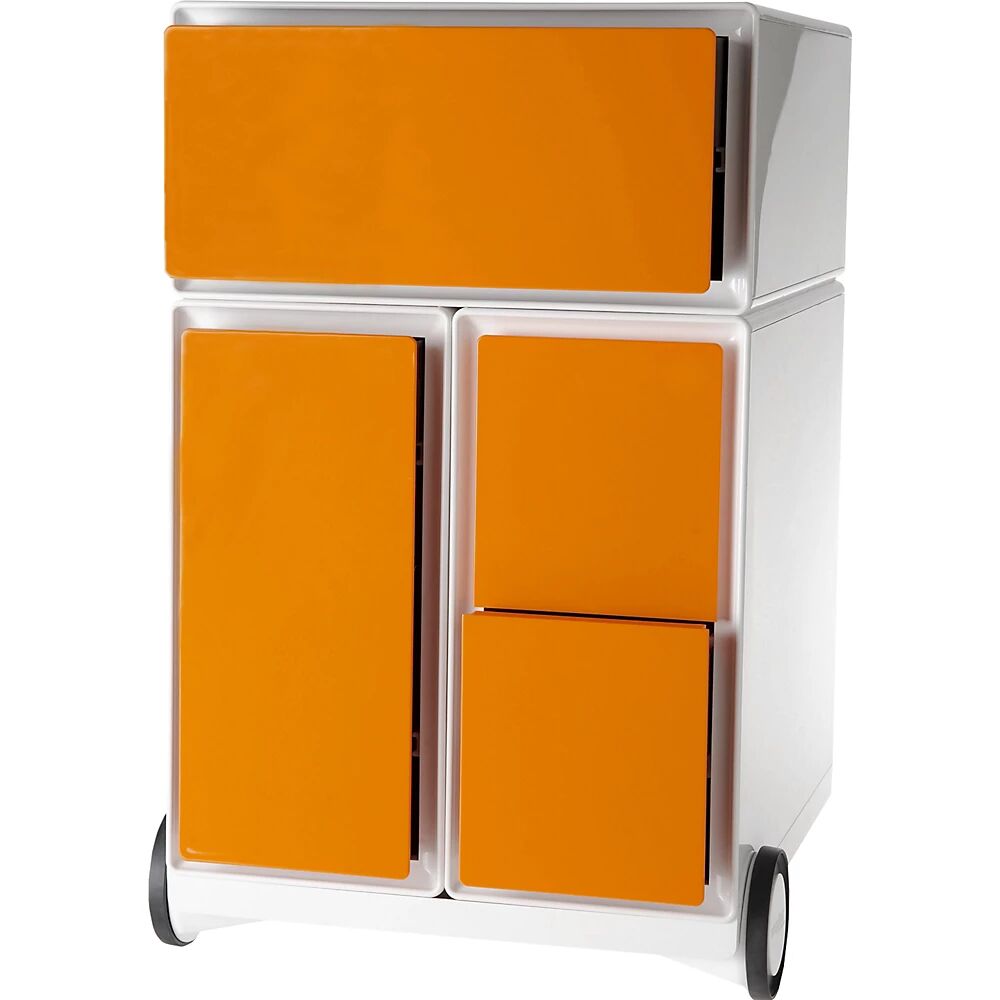 Paperflow Buck rodante easyBox®, 1 cajón, 1 cajón para archivadores colgantes, 2 cajones para CD, blanco / naranja