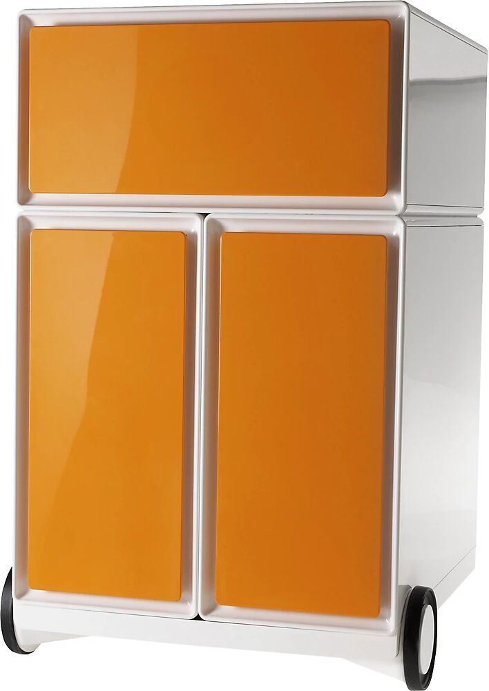 Paperflow Buck rodante easyBox®, 1 cajón, 2 cajones para archivadores colgantes, blanco / naranja