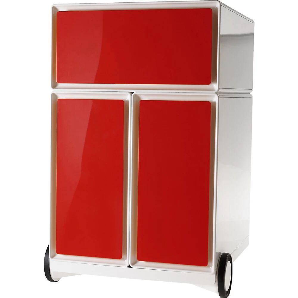 Paperflow Buck rodante easyBox®, 1 cajón, 2 cajones para archivadores colgantes, blanco / rojo