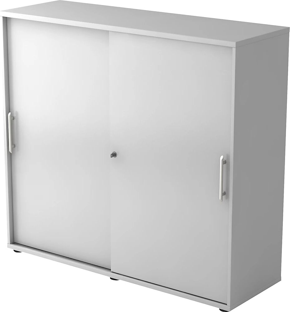 kaiserkraft FINO - Armario de puertas correderas, 2 baldas, 1 pared separadora, H x A x P 1100 x 1200 x 400 mm, gris luminoso