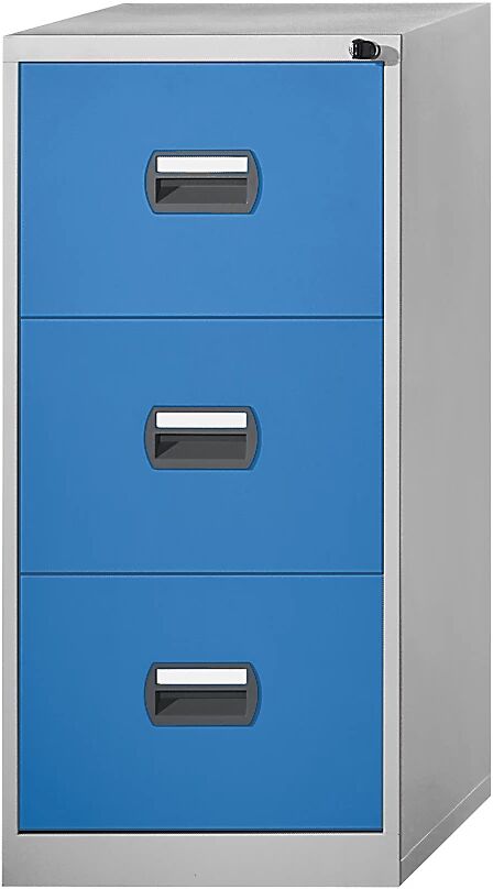 eurokraft basic Armario para archivadores colgantes, de 1 vía, 3 cajones, gris luminoso / azul luminoso