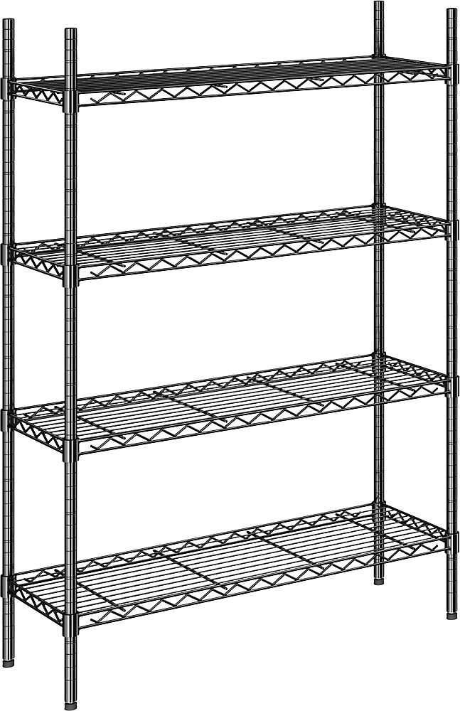 kaiserkraft Estantería de malla de alambre de acero, negra, 4 baldas, H x A x P 1370 x 910 x 360 mm