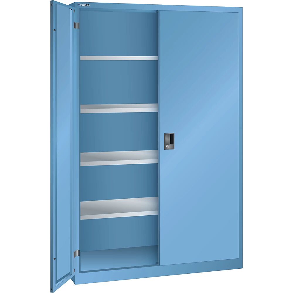 LISTA Armario de puertas batientes, puertas de chapa maciza, H x A 1950 x 1250 mm, profundidad 500 mm, azul luminoso RAL 5012