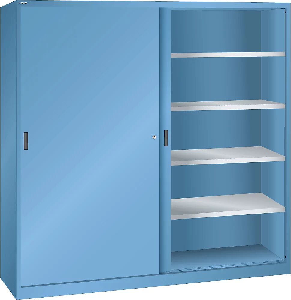 LISTA Armario de puertas correderas, H x A 1950 x 1500 mm, pared separadora, profundidad 580 mm, azul luminoso RAL 5012