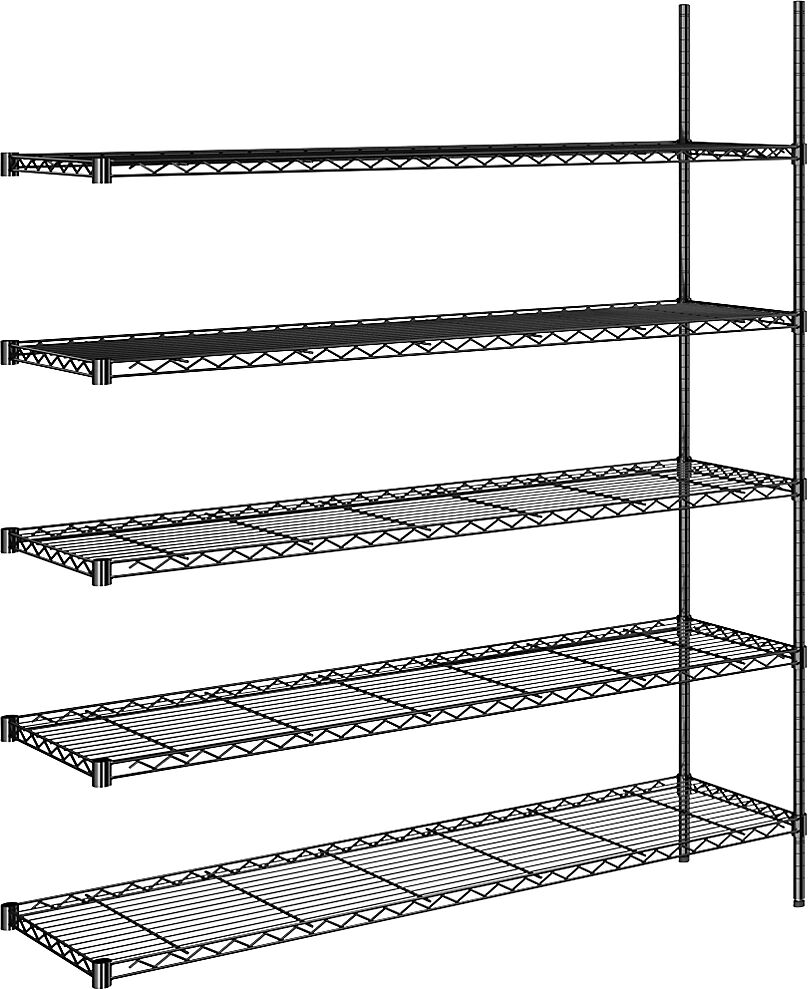 kaiserkraft Estantería de malla de alambre de acero, negra, carga por balda 100 kg, A x P 1520 x 460 mm, estantería de ampliación, altura 1880 mm, 5 baldas