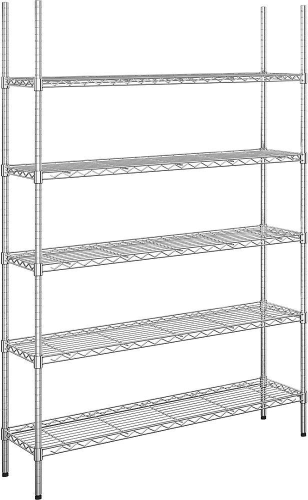 kaiserkraft Estantería de malla de alambre de acero, cromada, 5 baldas, H x A x P 1880 x 1220 x 360 mm