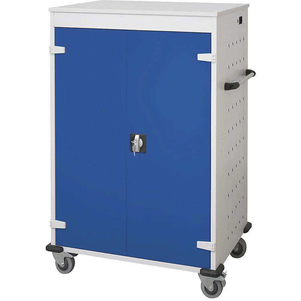 kaiserkraft Carro de carga para ordenadores portátiles, con 20 compartimentos, gris luminoso / azul genciana