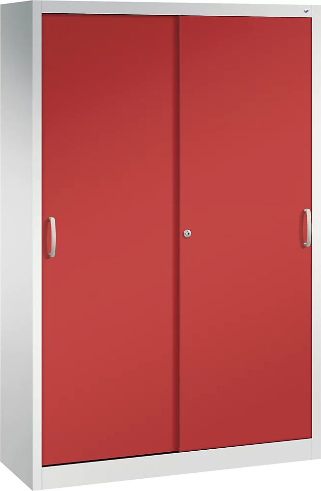 C+P Armario de puertas correderas ACURADO, 4 baldas, H x A x P 1950 x 1200 x 400 mm, gris luminoso / rojo vivo