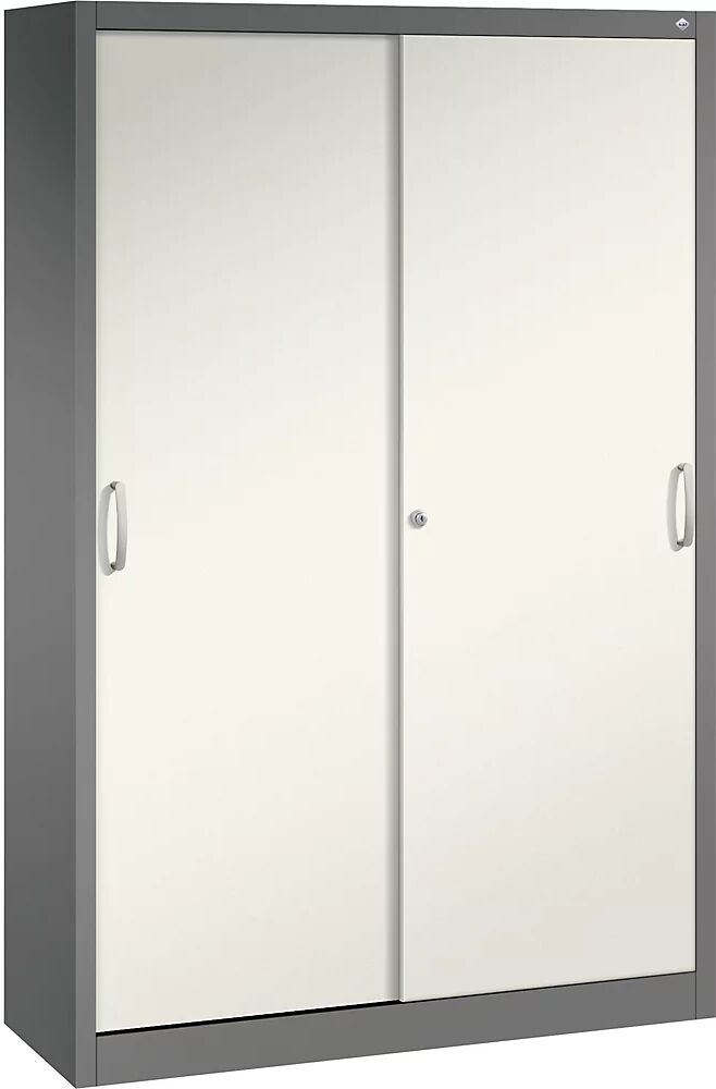 C+P Armario de puertas correderas ACURADO, 3 baldas, 2 compartimento bajo llave, H x A x P 1950 x 1200 x 400 mm, gris volcánico / blanco perla