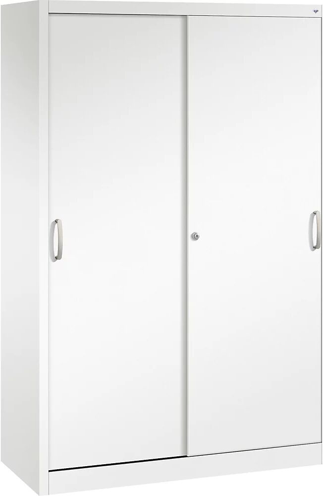 C+P Armario de puertas correderas ACURADO, 3 baldas, 2 compartimento bajo llave, H x A x P 1950 x 1200 x 500 mm, blanco tráfico