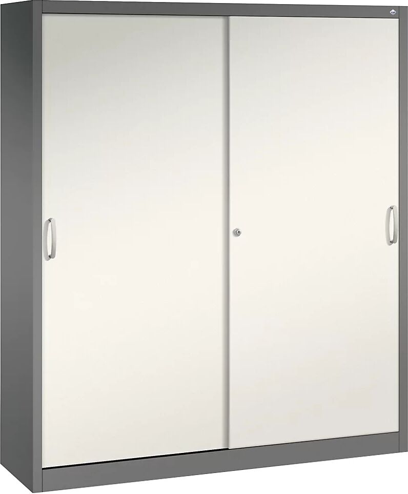 C+P Armario de puertas correderas ACURADO, 6 baldas, 2 compartimento bajo llave, H x A x P 1950 x 1600 x 400 mm, gris volcánico / blanco perla