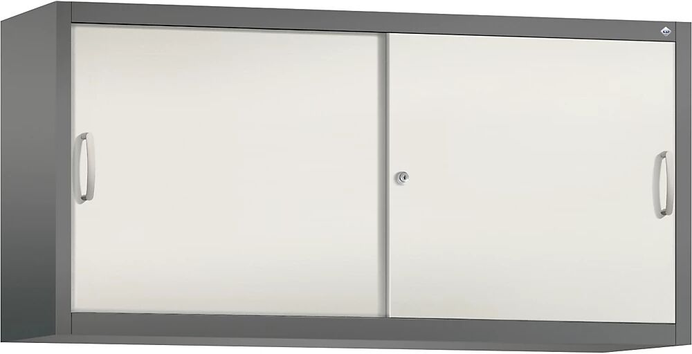 C+P Altillo con puertas correderas ACURADO, 2 baldas, H x A x P 790 x 1600 x 400 mm, gris volcánico / blanco perla