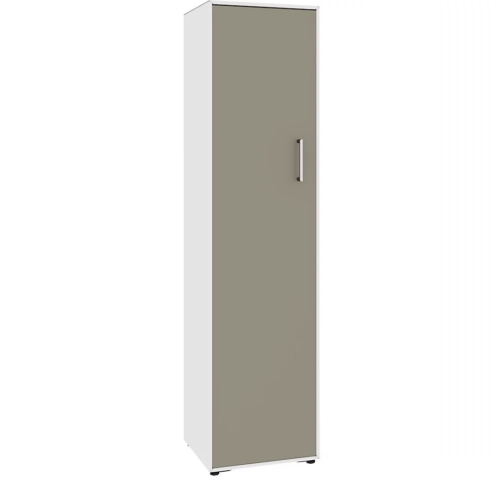 mauser Armario de puertas batientes, 1 puerta, cierre a la izquierda, 4 compartimentos, blanco puro / gris beige