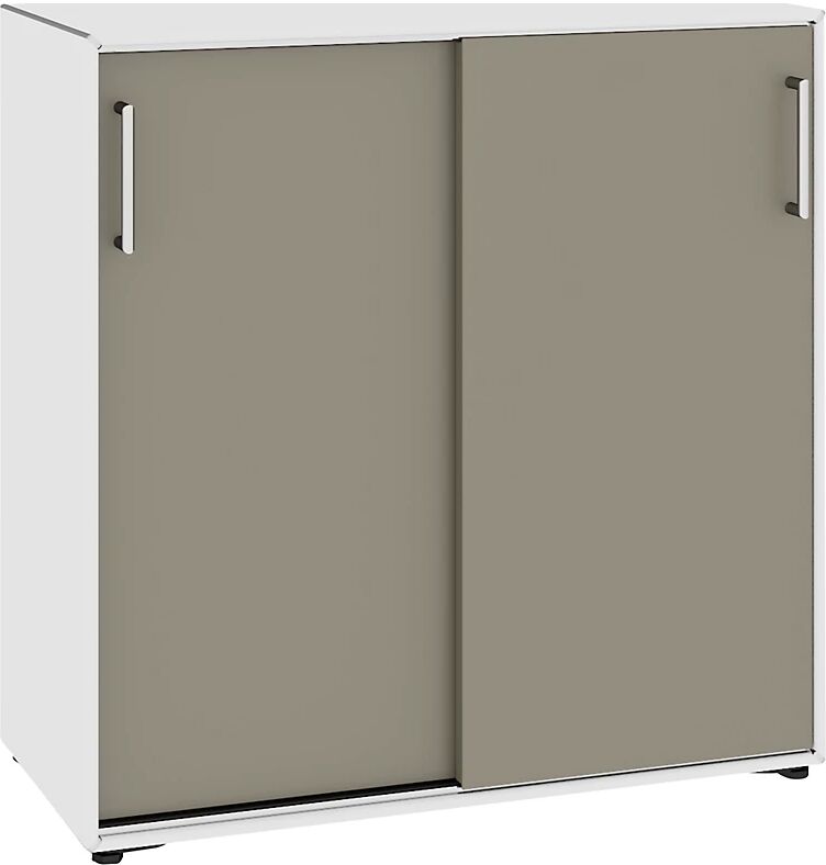 mauser Armario de puertas correderas, 4 compartimentos, 770 mm de anchura, blanco puro / gris beige