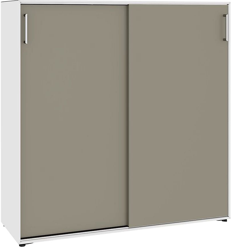 mauser Armario de puertas correderas, 6 compartimentos, 1155 mm de anchura, blanco puro / gris beige