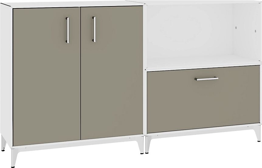 mauser Mueble bajo, puertas batientes, 1 cajón, 1 compartimento, blanco puro / gris beige