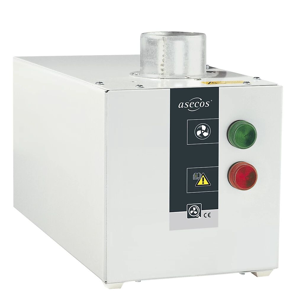asecos Dispositivo de extracción de aire, con control de extracción de aire, contacto de alarma, sobre armarios para sustancias peligrosas, H x A x P 200 x 200 x 400 mm