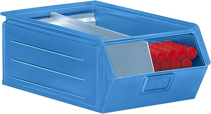 kaiserkraft Caja visualizable de chapa de acero, L x A x H 515 x 310 x 200 mm, con barra portante, azul luminoso