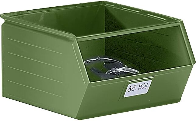 kaiserkraft Caja visualizable de chapa de acero, L x A x H 544 x 460 x 300 mm, con barra portante, verde reseda