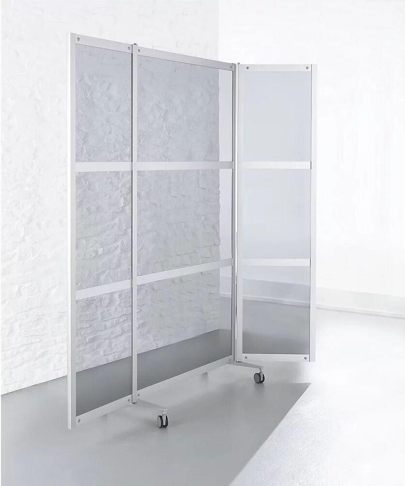 kaiserkraft Biombo móvil, ignífugo, marco de aluminio con vidrio de seguridad ESG, H x A x P 1900 x 2000 x 450 mm, transparente