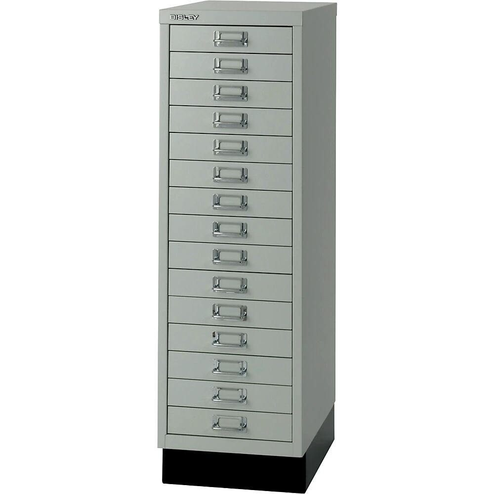 BISLEY Serie 39 MultiDrawer™, con zócalo, DIN A4, 15 cajones, gris luminoso, negro