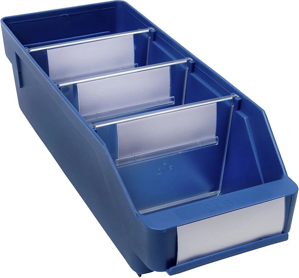 STEMO Caja para estanterías de polipropileno a prueba de golpes, azul, L x A x H 300 x 118 x 95 mm, UE 30 unidades