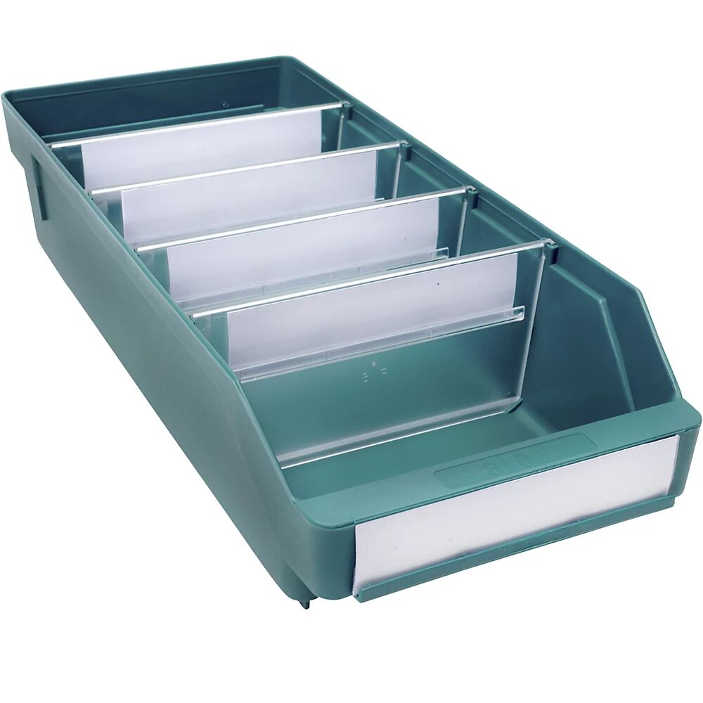 STEMO Caja para estanterías de polipropileno a prueba de golpes, verde, L x A x H 400 x 180 x 95 mm, UE 20 unidades