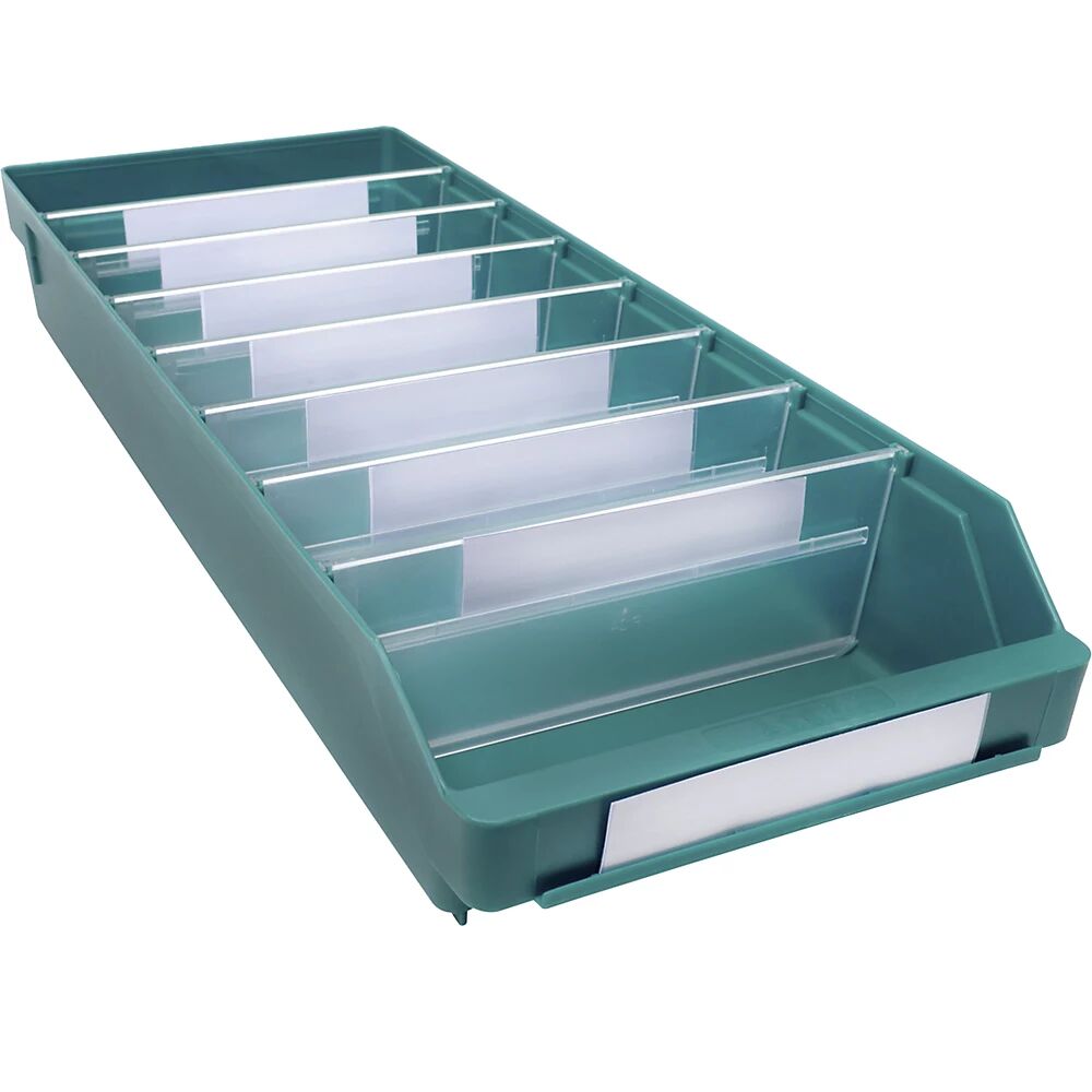 STEMO Caja para estanterías de polipropileno a prueba de golpes, verde, L x A x H 600 x 240 x 95 mm, UE 15 unidades