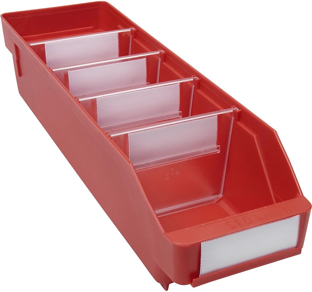 STEMO Caja para estanterías de polipropileno a prueba de golpes, rojo, L x A x H 400 x 118 x 95 mm, UE 30 unidades