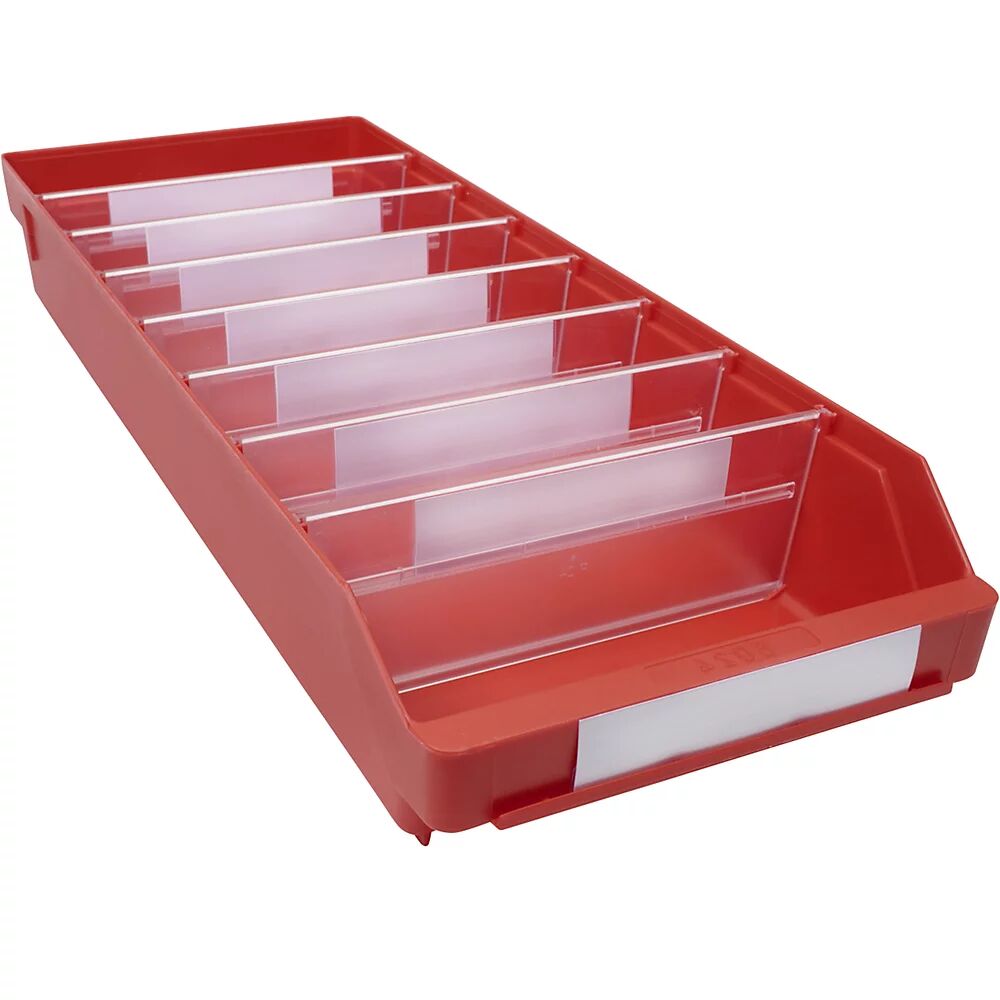 STEMO Caja para estanterías de polipropileno a prueba de golpes, rojo, L x A x H 600 x 240 x 95 mm, UE 15 unidades