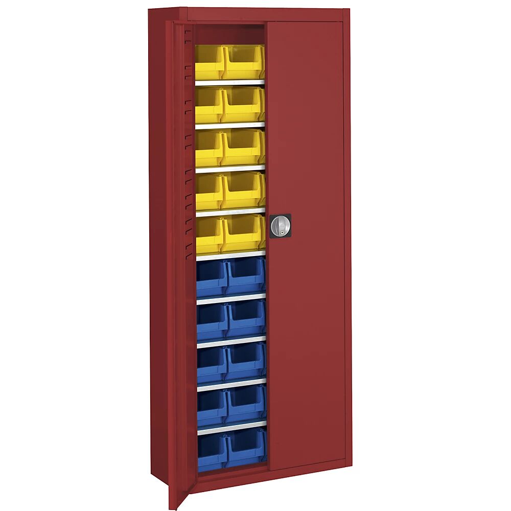 mauser Armario-almacén con cajas visualizables, H x A x P 1740 x 680 x 280 mm, monocolor, rojo, 40 cajas