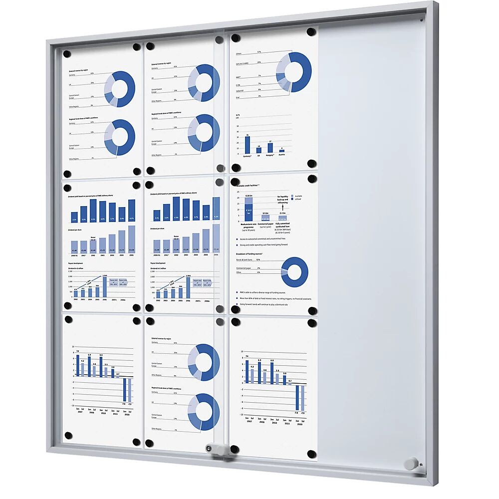 eurokraft pro Vitrina con puertas correderas, A x H x P exteriores 906 x 947 x 50 mm, pared posterior de metal